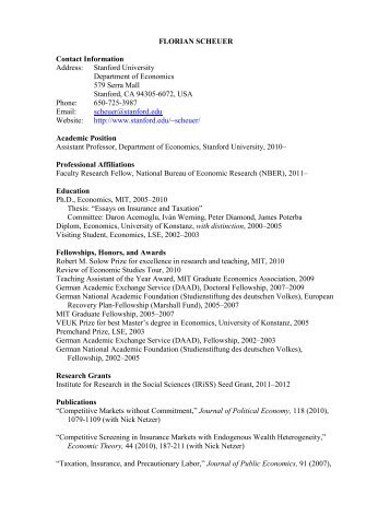 Curriculum Vitae - Economics - Stanford University