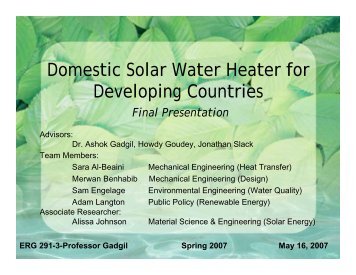 Domestic Solar Water Heater for Developing Countries