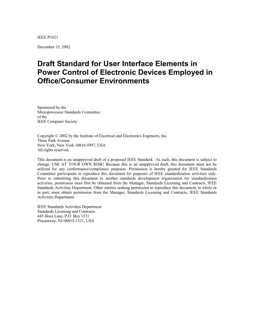 Draft Standard For User Interface Elements In Power Control Of