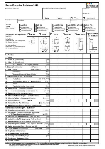 Bestellformular Raffstore 2010 - Arabella