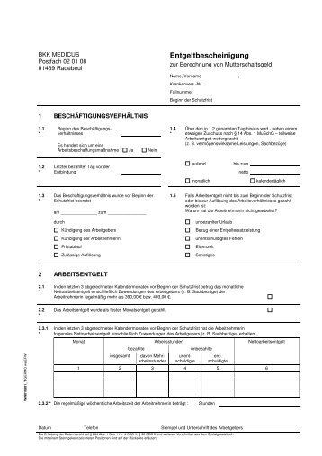 Mutterschaftsgeld Berechnen Aok. entgeltbescheinigung ikk ...