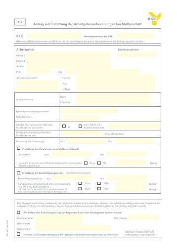 Antrag auf Erstattung der Arbeitgeberaufwendungen ... - BKK PFAFF