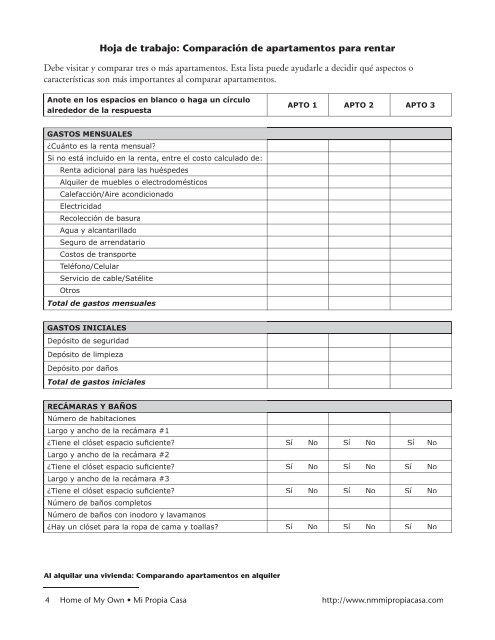 Comparación de apartamentos para rentar - Home of My Own