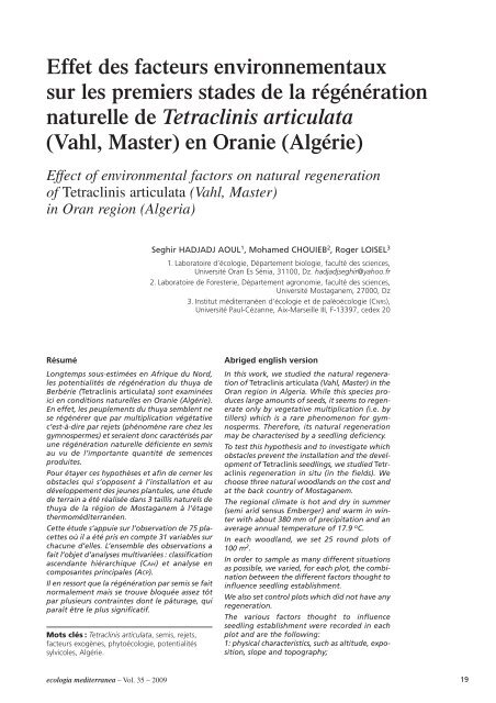Vol. 35 – 2009 - Ecologia Mediterranea - Université d'Avignon et des ...