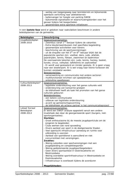 Sportbeleidsplan 2008-2013 - Gemeente Staden