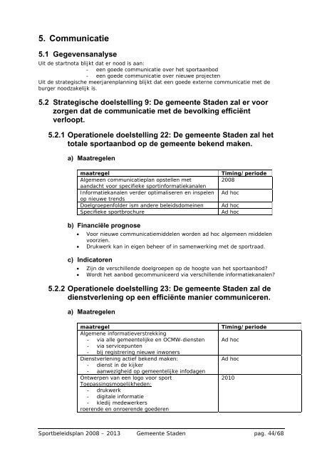 Sportbeleidsplan 2008-2013 - Gemeente Staden