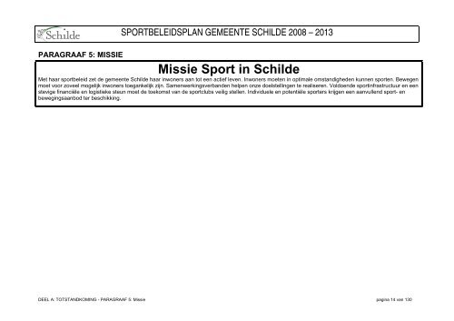 SPORTBELEIDSPLAN GEMEENTE SCHILDE 2008 – 2013