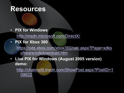 Profiling and Debugging Your Game with PIX on Xbox 360