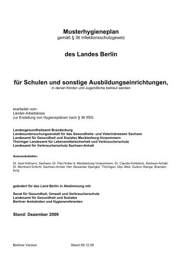 Musterhygieneplan Schulen Berlin 12.09 - Gesunde Schule für ALLE