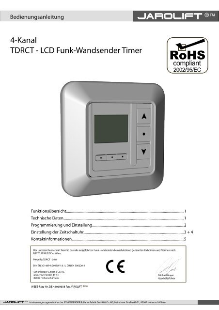 4-Kanal TDRCT - LCD Funk-Wandsender Timer