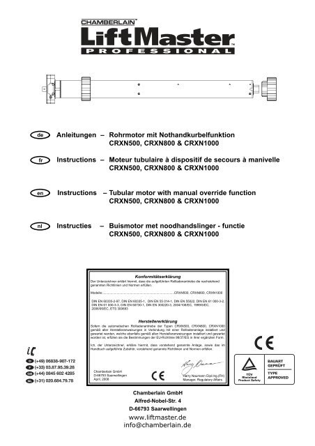 Rohrmotor mit Nothandkurbelfunktion CRXN500, CRXN800 ...