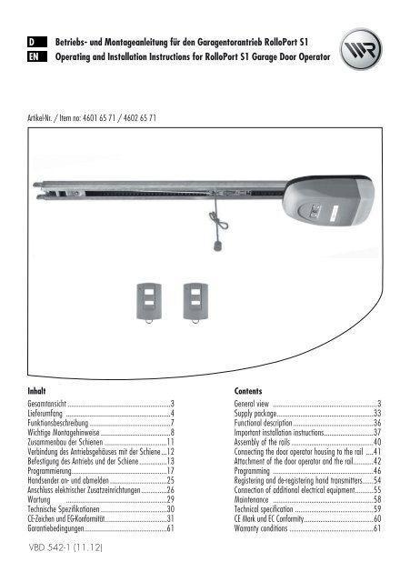Rademacher Rolloport S1 650n 1 Garagentorantrieb 46016571