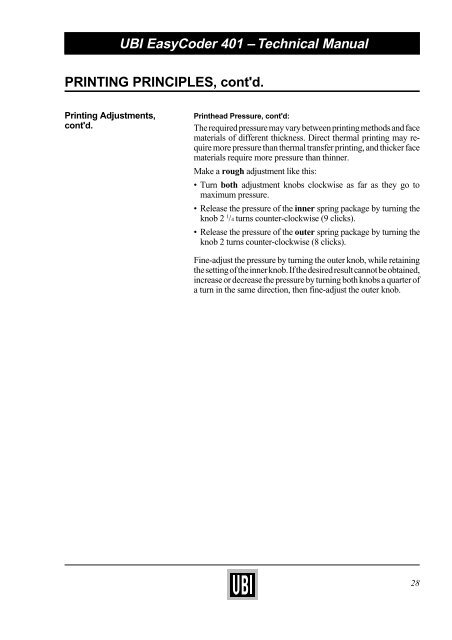 UBI EasyCoder 401 ? Technical Manual CONTENTS