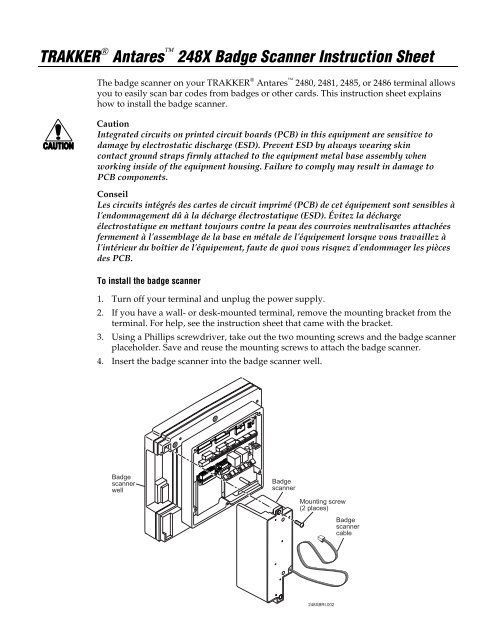 TRAKKER Antares 248X Badge Scanner Instruction Sheet - Intermec