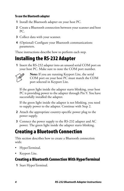 RS-232 Bluetooth Adapter Instructions - Intermec