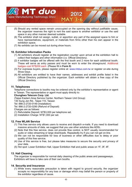 2012 MT duo Exhibitor Manual - System Maintenance