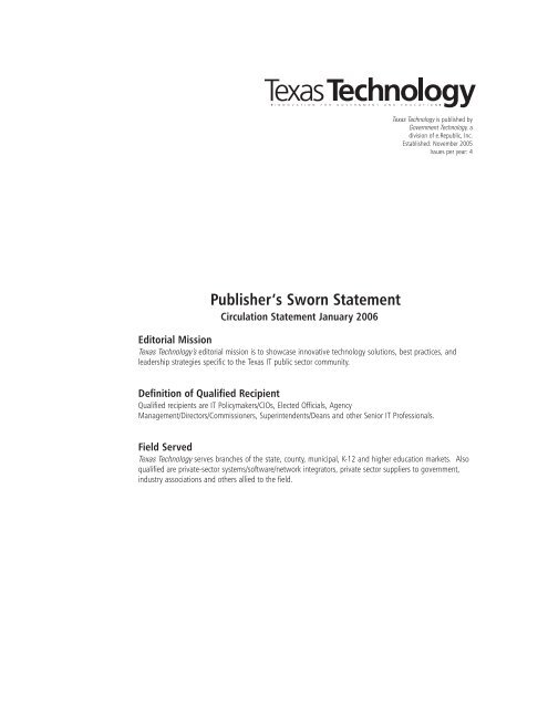 Publisher's Sworn Statement