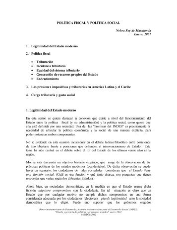 POLÍTICA FISCAL Y POLÍTICA SOCIAL 1. Legitimidad del Estado ...