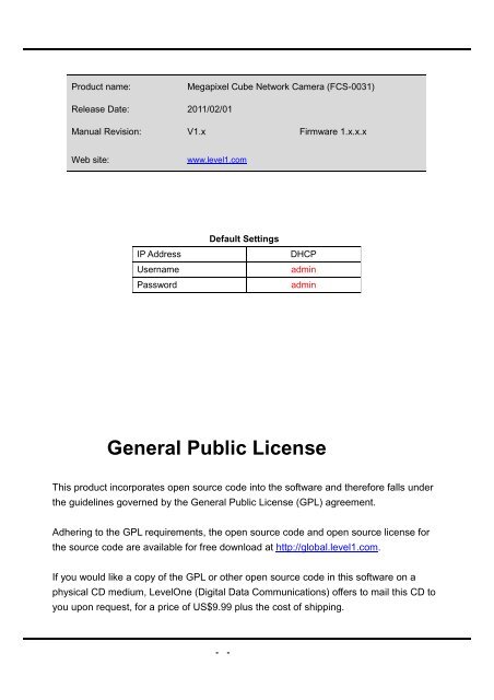 FCS-0031 User Manual V1 0 - LevelOne - Quality networking ...