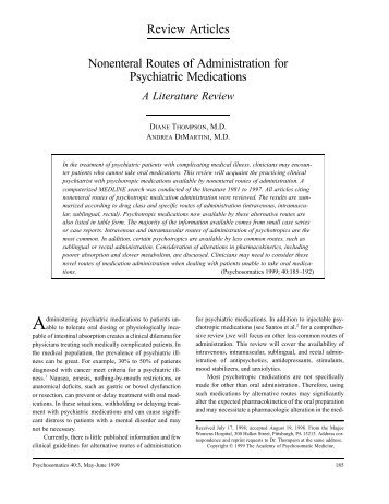 Review Articles Nonenteral Routes of Administration for Psychiatric ...