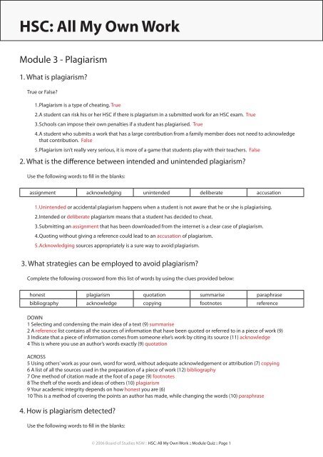 Module 3 Plagiarism - HSC : All My Own Work