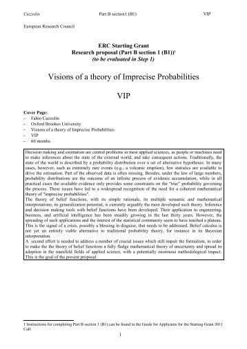 Visions of a theory of Imprecise Probabilities VIP - Oxford Brookes ...