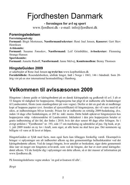 Anerkendte hingste 2009 - Fjordhesten Danmark