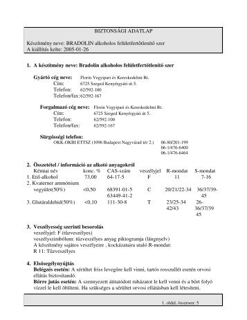 Bradolin biztonsagi adatlap