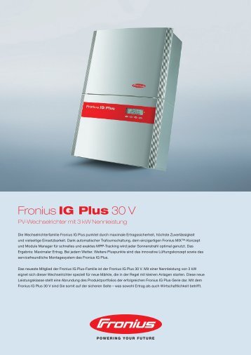 Fronius IG Plus 30 V - Energy Changes
