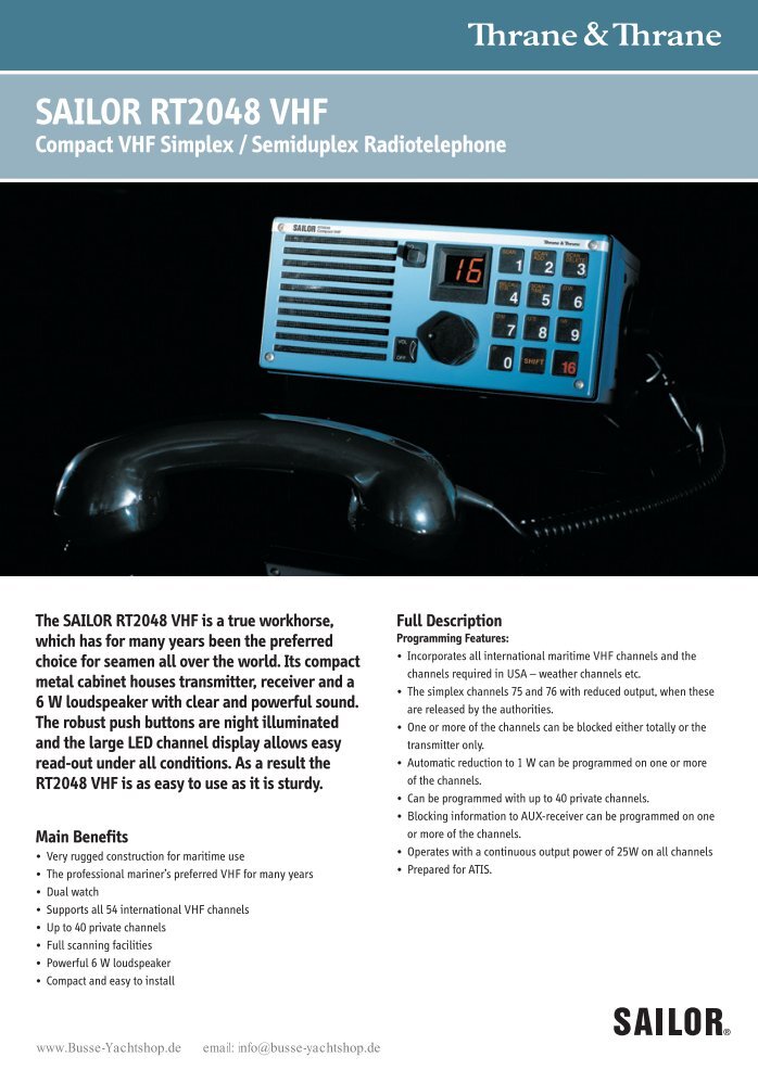 SAILOR COMPACT VHF RT2048 VHF Simplex/ Semiduplex