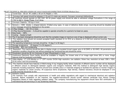 DRAFT TECHNICAL SPECIFICATIONS OF X-RAY BAGGAGE