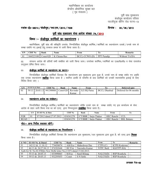 Posting of CISF Personnel