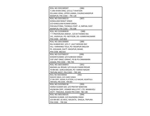 list of candidates - Central Industrial Security Force