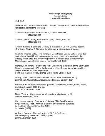 Adobe PDF - Lincolnshire Archives - Bibliography - Mablethorpe