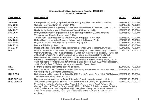 Adobe PDF - Lincolnshire Archives - Accession Register 1998 - 2000