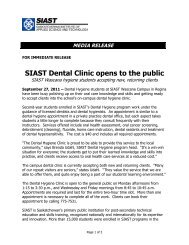 SIAST Dental Clinic opens to the public - Saskatchewan Institute of ...