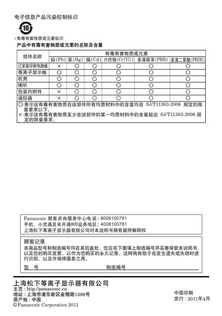 使用说明书TH-P42ST30C TH-P50ST30C TH-P55ST30C