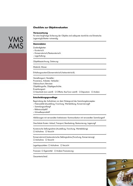 Grundsatzfragen zum Sammlungskonzept - VMS Standards