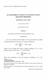 an arithmetic proof of jacobi's eight squares theorem - School of ...