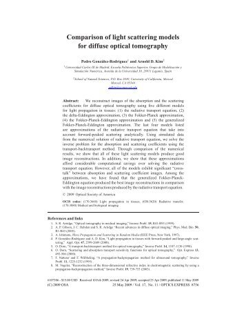 Comparison of light scattering models for diffuse optical tomography