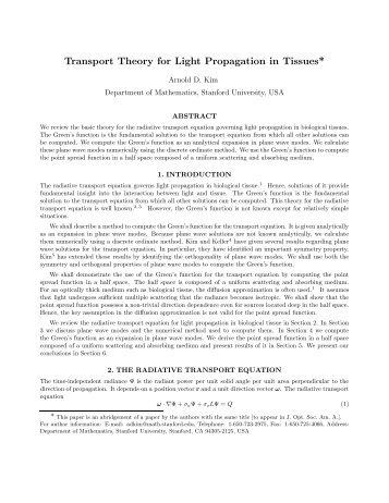Transport Theory for Light Propagation in Tissues*