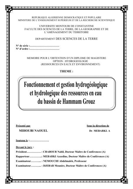 departement des sciences de la terre theme : mihoubi naouel