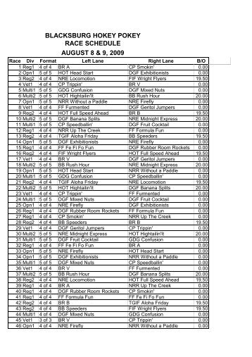 Final Race Schedule Hokey Pokey 0809 - Flyball Home Page