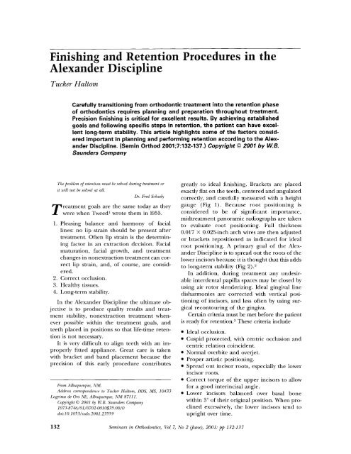 Finishing and Retention Procedures in the Alexander Discipline