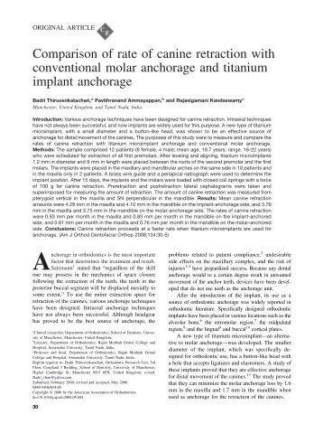 Comparison of rate of canine retraction with conventional molar ...