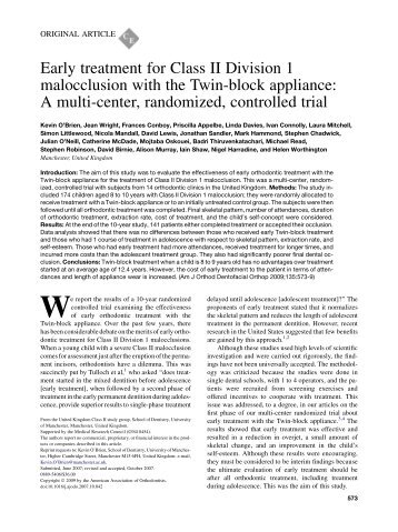 Early treatment for Class II Division 1 malocclusion with the Twin ...