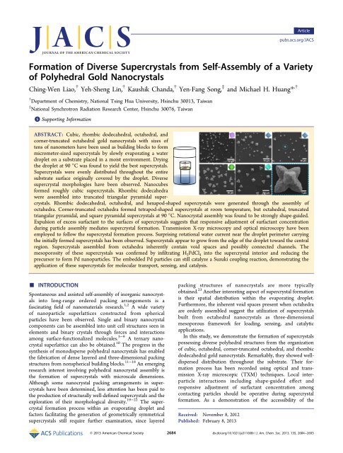 Formation of Diverse Supercrystals from Self-Assembly of a Variety ...