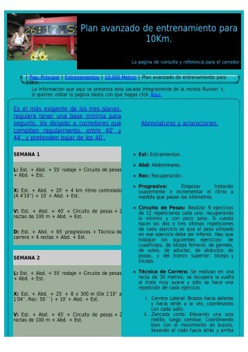 Plan avanzado de entrenamiento para 10Km. - corredores-populares.