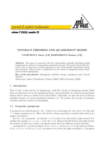 TOYODA'S THEOREM AND QUASIGROUP MODES - Aplimat