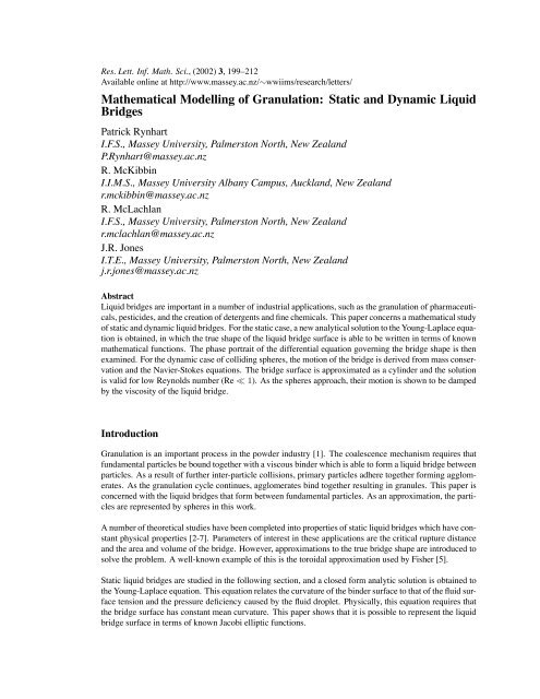 Mathematical Modelling of Granulation: Static and Dynamic Liquid ...